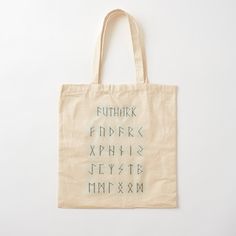 a tote bag with the alphabet printed on it