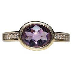 In very good condition. Total weight is 6.7 grams. Totally is diamond 0.10 ct. The diamond is has H color and vs clarity. Totally is amethyst 1.50 ct. Ring size is US 8 (We offer free resizing) We can make any size. Box is not included. Please contact for any questions. Luxury Amethyst Cabochon Ring Collectible, Cocktail Rings, Natural Diamonds, 18k Gold, Jewelry Rings, Ring Size, Amethyst, Purple, 10 Things