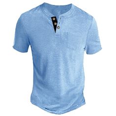 Season:Summer; Fabric:Cotton Blend; Sleeve Length:Short Sleeve; Look After Me:Machine wash,Washable; Gender:Men's; Style:Basic,Designer,Fashion; Elasticity:Micro-elastic; Tops Type:Henley Shirt,Tee Top; Occasion:Street,Casual Daily,Going out,Vacation; Age Group:Adults; Fit Type:Regular Fit; Pattern:Plain; Design:Button,Pocket; Neckline:Henley; Brand:OUKU; Front page:FF; Listing Date:04/06/2023; Bust:; Length: Summer Shirt With Buttons And Crew Neck, Summer Crew Neck Shirt With Buttons, Summer T-shirt With Button Closure, Blue Button-up T-shirt For Summer, Casual Summer T-shirt With Button Closure, Summer Crew Neck Shirt With Button Closure, Blue Buttoned T-shirt For Summer, Cheap Mens Fashion, Mens Casual T Shirts