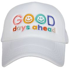 Good Days Ahead Trucker Hat (All White) Happy Hat, Lacrosse Mom, Women Trucker, Black Herringbone, Mom Hats, Colorful Embroidery, Mesh Netting, Hat For Women, Trendy Clothes For Women