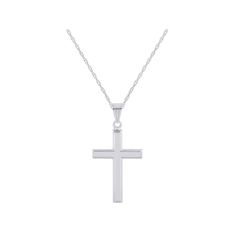 Display your faith with this lovely 14k white gold cross pendant necklace. Click on this JEWELRY & WATCHES GUIDE to learn about fit, styles, materials and more! Display your faith with this lovely 14k white gold cross pendant necklace. Click on this JEWELRY & WATCHES GUIDE to learn about fit, styles, materials and more! FEATURES Pendant dimensions: 0.5 in. x 0.875 in. Chain length: 16 in. + 2-in. extender Chain type: rope Clasp: spring-ring Metal: 14k white gold Plating: rhodium Finish: polished White Cross Necklace With Medium-length Chain, White Cross Necklace For First Communion, Sterling Silver White Gold Necklace For First Communion, White Gold Cross Pendant For First Communion, White Gold Cross Pendant Necklace For First Communion, White Gold Cross Necklace For First Communion, White Crucifix Necklace For Formal Occasions, White Gold Cross Jewelry For First Communion, White Cross Pendant Necklace With Polished Finish