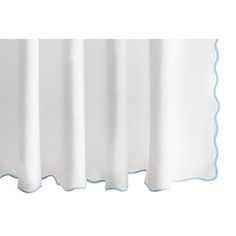 white curtains with scalloped edges and blue trim