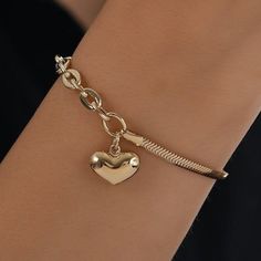 Gold Heart Bracelet With Lobster Clasp, Valentine's Day Heart-shaped Chain Charm Bracelet, Valentine's Day Heart Charm Bracelet With Chain, Gold Heart Bracelet With Chain, Gold Heart Charm Bracelet With Chain, Heart Shaped Gold Plated Charm Bracelet, Gold Chain Charm Bracelet For Valentine's Day, Valentine's Day Gold Chain Charm Bracelet, Valentine's Day Metal Chain Bracelet With Charms