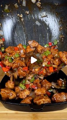 chicken and vegetable stir fry in a skillet