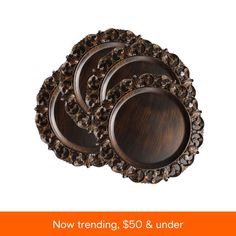 three wooden trays sitting on top of each other with the words now trending $ 50 & under