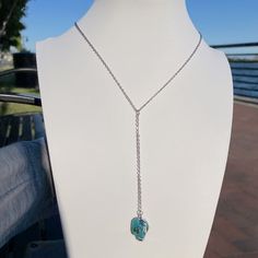 Handmade Turquoise Lariat Necklace. Stainless Steel. Lariat Necklace, Silver Blue, Blue And Silver, Womens Jewelry Necklace, Color Blue, Jewelry Necklaces, Necklaces, Women Jewelry, Turquoise