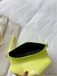 BirdinBag - Stylish Yellow PU Chevron Envelope Bag - A Fashionable Must-Have Green Clutch Bag With Zipper Closure, Trendy Green Clutch For Mobile Phone, Green Flap Bag With Removable Pouch, Green Pouch Flap Bag With Removable Pouch, Green Travel Clutch Bag, Green Large Capacity Clutch Bag, Large Capacity Green Clutch Bag, Green Clutch Bag For Travel, Green Large Capacity Party Bags