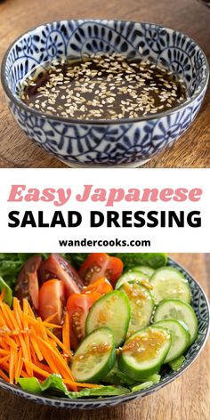 an easy japanese salad dressing recipe with carrots, cucumbers and sesame seeds