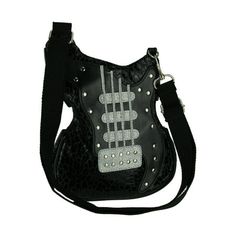 Sometimes, all you want is a bag that makes you rock, and this rockin guitar bag will make you feel like the rock star you are! It's made of vinyl in black mock croc or iridescent silver that shows a rainbow of colors. You can stash and store the smallest stuff in the back pocket, and the fabric lined interior holds the rest. A top zipper makes sure you don't lose anything. The 23 inch long adjustable strap detaches at one end so you can wear it a variety of ways. The only thing missing form thi Star Electric Guitar, Guitar Bag, Small Crossbody Purse, Rock Star, Cute Bags, Baby Halloween, Crossbody Purse, Cloth Bags, Handbag Accessories