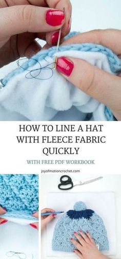 the instructions for how to crochet a hat with fleece fabric are shown