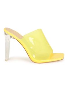 These gorgeous statement mules are a must have for every fashionista. Featuring a vibrant clear pvc detail and stacked heel for that sassy and classy look. Finished with a lightly padded insole and easy slide style.Material: PVC (man-made)Sole: Synthetic Measurement Heel Height: 4” (approx) Sassy And Classy, How To Look Classy, Stacked Heel, Heeled Mules, Mule Shoe, Cinderella, Heel Height, Yellow, Heels