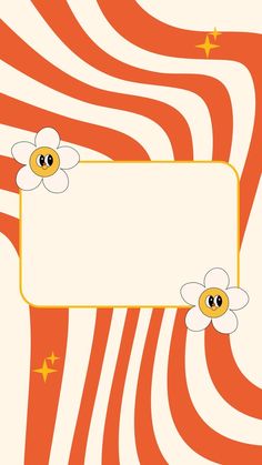 an orange and white striped background with two flowers on the center, and a yellow frame in the middle