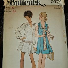 an old sewing book with two women in dresses and one is wearing a belted dress