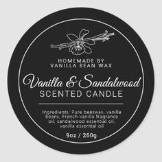 vanilla and sandalwood scented candle sticker