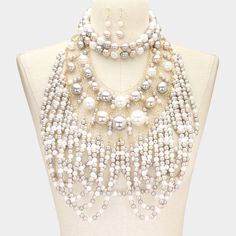 Color : Beige, Gold Tone White Necklace 1 Size : 14.5" + 3.5" L / Decor Size : 1.2" H Necklace 2 Size : 15" + 4" L / Decor Size : 8.5" H Earring Size : 1.8" L Detachable H Necklace, Pearl Cluster, White Necklace, Womens Jewelry Necklace, Diamond Necklace, Pearl Necklace, Statement Necklace, Gold Tones, Jewelry Necklaces