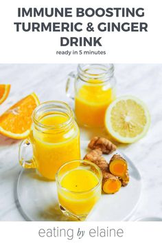 orange juice and ginger drink with text overlay that reads, how to make the best turment & ginger drink