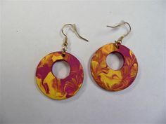 "1.25\" Rose and Yellow hand-painted, one-of-a-kind 3D rounded disk earrings. French hooks and marshmallow cushion backs. Swingy, flirty, and fun, you'll love wearing these. They are comfortable and light weight." Disk Earrings, Beachy Style, Statement Earring, Disc Earrings, Wooden Earrings, Earrings Statement, Style Gift, Boho Style, Statement Earrings