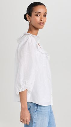 AYR The Frill Seeker Blouse | Shopbop Medical Problems, India Fashion, Healthcare Professionals, Blouse Top, Casual Jeans, No Frills, Wardrobe Essentials, Round Neckline, Puff Sleeve