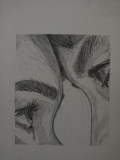 a pencil drawing of two eyes with one eye closed and the other half open,