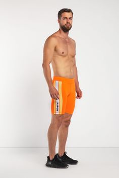 Sustainability Meets Performance. The Performance PRO Eco range uses recycled plastic bottles, fishing nets and ring pulls to create a technical fabric that’s super tough and good for the planet. With sports compression, two pockets, squat tested with zero transparency, and No-Ride soft-grips for a secure fit during workouts. Description: Orange Men's Compression Shorts With Feature Panel Recycled Polyester / Spandex Thigh phone pocket + zipper hip pocket Squat tested with zero transparency Mois Technical Short Gym Bottoms, Orange Training Shorts, Functional Fitted Athletic Shorts For Jogging, Orange Stretch Training Shorts, Orange Sporty Swim Trunks For Sports, Orange Sporty Swim Trunks, Sporty Orange Swim Trunks For Sports, Orange Nylon Sports Shorts, Sporty Orange Swim Trunks