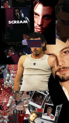 the collage has many different pictures and words on it, including an image of a man in a tank top