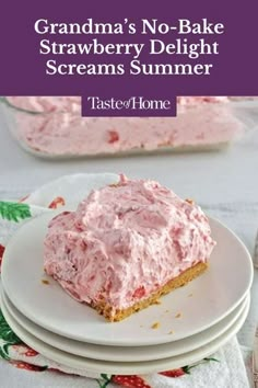 grandma's no - bake strawberry delight ice cream summer dessert on a plate