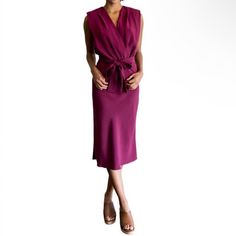 New With Tags!! Msrp $246! Gorgeous Magenta Color Midi Dress By Amanda Uprichard - Sold At Revolve And Upscale Boutiques. Flattering V-Neckline. Sash Tie Belt. Style Is Called Lamarca And Color Is Called Syrah. Brand Nwt. Women’s Size Medium. Chic Mauve Dress For Date Night, Summer Purple Midi Dress For Formal Occasions, Purple Midi Dress For Summer Formal Events, Purple V-neck Midi Dress For Work, Elegant Purple Office Dress, Purple Formal Midi Dress For Summer, Purple Knee-length Office Dress, Purple Knee-length Dress For Office, Elegant Purple Midi Dress For Office