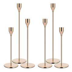 PRICES MAY VARY. 📦PACKAGE INCLUDES: You will receive a set of 6 metal taper candle holders, 2 in each of the 3 sizes. The heights are 8.66 inches, 10.63 inches, and 12.5 inches respectively. The base diameter of all the candlesticks is 3.15 inches. The long stem candle holders are suitable for 3/4" or 7/8" candles and LED taper candles. Note: The package does not include candles. 🏆QUALITY METAL: Our candle holders for candlesticks are made of high-quality metal materials. Each candle holder fe Hobby Lobby Candle Holders, Gold Taper Candle Holders, Black Candlestick Holders, Gold Taper Candles, Gold Candlestick Holders, Led Taper Candles, Candlestick Centerpiece, Modern Candle, Gold Candle Sticks