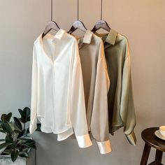 Blouse Korean Style, Satin Bluse, Satin Long Sleeve, White Long Sleeve Shirt, Vintage Blouse, Satin Shirt, Satin Blouse, Elegant Shirt, Women Shirts Blouse