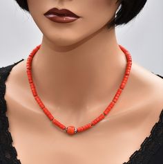 Handmade Italian coral necklace Beaded Orange (or Red) coral choker Chunky statement necklace Unique artisan jewelry gift for women Hand-strung Red Coral Jewelry For Gifts, Hand-strung Red Coral Jewelry As A Gift, Hand-strung Red Coral Jewelry Gift, Gift Jewelry With Hand-strung Red Coral, Elegant Adjustable Red Coral Necklace, Elegant Adjustable Red Coral Beaded Necklaces, Orange Single Strand Red Coral Jewelry, Elegant Adjustable Red Coral Beaded Necklace, Coral Polished Beads Jewelry For Crafting