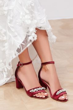 Red Velvet Wedding Shoes With Crystals and Pearls Red Bridal - Etsy Elegant Red Block Heels With Padded Heel, Elegant Burgundy Sandals For Party, Glamorous Red Sandals For Wedding, Red 4-inch Heels For Wedding, Red Wedding Shoes With 4-inch Heel, Red Block Heel Wedding Shoes For Party, Red Heels With Round Toe For Gala, Red Block Heel Wedding Shoes, Red Block Heel Wedding Heels