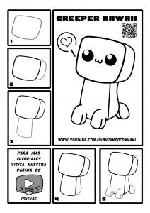 the instructions for how to draw a cartoon character from an animated video game, creeper kawai