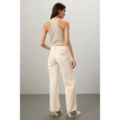 Off-white (77% Cotton, 23% Hemp). Jeans. Front zipper fly with button closure. 32" inseam. 11" rise. Imported. White Zip Fly Bottoms For Spring, White Bottoms With Zip Fly For Spring, White Spring Bottoms With Zip Fly, Casual White Bottoms With Zipper Closure, Wide Leg Jeans In Cream, White Casual Bottoms With Zipper Closure, Cream Wide-leg Pants With Pressed Crease, Cream High-rise Denim Bottoms, Cream Wide-leg Denim Pants