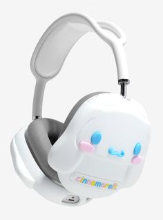 a white headphone with blue eyes and ears