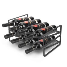 PRICES MAY VARY. 【Elegant Wine Rack】Showcase and store up to 8 wine bottles or various water bottles and great for organize and create storage space in your bar, wine cellar, kitchen, basement, etc. 【Wave Shaped Shelves】Arc design and solid construction for interlock each connection point to prevent wobbling, tilting, or falling; Keep bottles stable and make the corks fully moisturized so your wine stays fresh; Each bottle is accessible and well-protected 【Stackable & Detachable】Layered design c Cellar Basement, Black Wine Rack, Bar Pantry, Shaped Shelves, Cabinet For Kitchen, Stackable Wine Racks, Wine Cellar Basement, Kitchen Basement, Iron Wine Rack