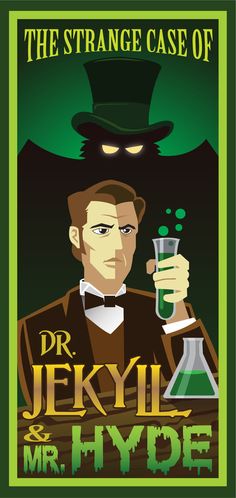 the strange case of dr jekyl and mr hyde poster with a man holding a beak