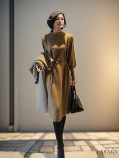 Lasaky - Timeless Pure Wool Coat with Luxurious Soft Inner Lining Knitted Sweater Dress, Minimalist Dresses, Brown Outfit, Beach Maxi Dress, Crewneck Dress, Woolen Coat, Knit Sweater Dress, Blazer Outfits, Lantern Sleeve