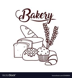 bakery with bread and wheat on white background