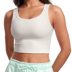 PRICES MAY VARY. Designed for yoga and daily wear. Light support. Lyocell Ribbed textured fabric is soft and smooth, 4-way stretch and premium durable. Built in bra with removable pads for support. U neck and back. Wide straps design. Camisole style for casual and stylish. Slightly thicker ribbed fabric that's breathable, stretchy & moisture-wicking. Light compression and light support. U-shaped neckline for better coverage. Camisole style, suitable for workout and outside wear.
 
 Feature & Fit Bra Workout, Crz Yoga, Free Movement, White Bras, Tank Top Bras, Yoga Bra, Crop Tank Top, U Neck, Textured Fabric