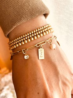 Stories Charm Bracelet - GOLD Luxury Metal Charm Bracelet With Removable Charms, Stacked Gold Bracelets, Gold And Silver Jewelry Together, Charm Bracelet Stack, Charm Bracelet Pandora, Bracelet Tag, C Heart, Tooth Charm, Paperclip Bracelet