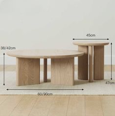 two tables are shown on the floor with measurements for each table and how to measure them