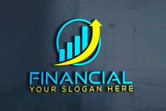 financial logo design with an arrow going up the center and down the line in the middle