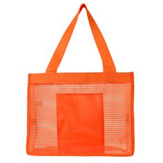 Made Of Combo: Nylon Mesh And 210 Polyester | Front Pocket | 25" Handles | Spot Clean/Air Dry | Totes | Beach Totes | Beach Totes | Custom Sheer Striped Tote Bag in Orange | Mesh Cheap Mesh Tote Bag, Cheap Orange Shoulder Beach Bag, Cheap Orange Summer Bags, Cheap Orange Outdoor Bags, Cheap Everyday Mesh Shoulder Bag, Cheap Casual Mesh Bag, Cheap Casual Mesh Bags, Casual Cheap Mesh Bags, Cheap Orange Tote Beach Bag