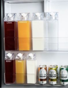 an open refrigerator filled with different types of drinks