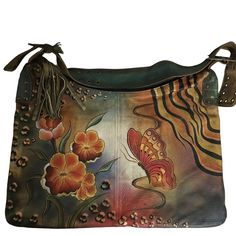 Anuschka Handpainted Leather Extra Large Shoulder Bag Hobo Butterfly Floral Never Used But Some Paint On The Strap Material Wore Off From Storage (Third To Last Photo), Genuine Handpainted Leather, Handcrafted Bag Including A 100% Cotton Unbranded Storage Bag. Care Instructions In Last Photo. Top Zip Entry To Main Compartment With Tassel Zipper Pull Outside Back Has Zip Pocket Inside Back Wall With Zip Pocket Wide Shoulder Strap Adjustable Drop 12" - 16" Approximate Dimensions: 17 3/4" Width X 1 Artisan Leather Bags Hand Painted, Artistic Hand Painted Leather Shoulder Bag, Hand Painted Leather Tote Shoulder Bag, Hand-painted Leather Tote Shoulder Bag, Artisan Rectangular Shoulder Bag Hand Painted, Artistic Leather Shoulder Bag, Artisan Hand Painted Rectangular Shoulder Bag, Artistic Hand Painted Brown Bag, Artistic Brown Hand Painted Bag