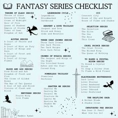 the fantasy series checklist is shown in black and white