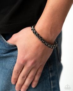 An elaborately thick gunmetal chain wraps around the wrist for an effortlessly edgy look. Features an adjustable clasp closure. Sold as one individual bracelet. Mens Bracelet Black, Urban Sophistication, Black Bracelet, Bow Necklace, Black Bracelets, Unisex Bracelets, Paparazzi Accessories, Anklet Bracelet, Edgy Look