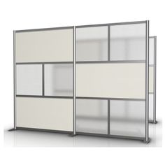 Modern Room Divider Wall
White & Hammered Freeze Translucent  Panels 
Wall Width =  100" (8'-4")*
Wall Height = 75" (6'-3")
Easy to install and to take down
Portable and easy to move
Combine and attach wall sections to create different length walls and configurations Room Divider Office, Modern Room Partitions, Modern Office Partitions, Office Divider, Bedroom Divider, Office Redesign, Office Redo, Room Partitions, Room Divider Headboard