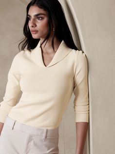 Yasmeen Sailor Sweater | Banana Republic Banana Republic Outfits, Sailor Sweater, Winter Tops For Women, Work Sweaters, Fits Aesthetic, Well Dressed Women, Sailor Fashion, The Sailor, Chic Sweaters