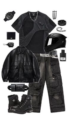 2000s Streetwear Fashion, Biker Outfits For Women, Biker Outfit Men, Y2k Fashion Black, Outfits Gender Neutral, All Black Fits, Teen Fashion Outfits Winter, Neutral Fits, Fits Y2k